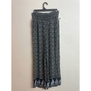American Eagle Black Floral Paisley Smocked Wide Leg Palazzo Pants Large